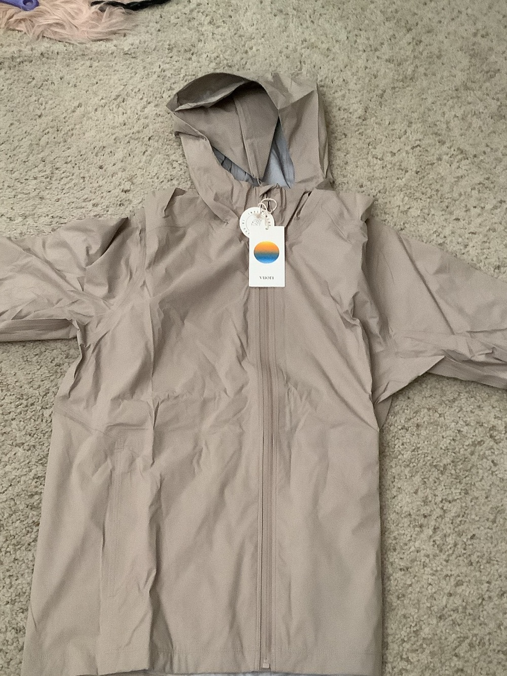 Vuori mens Hooded Raincoat in Light Taupe